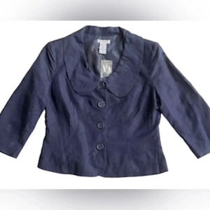JG Hook linen blend blazer, navy. Round collar. NWOT women’s size 8 petite
